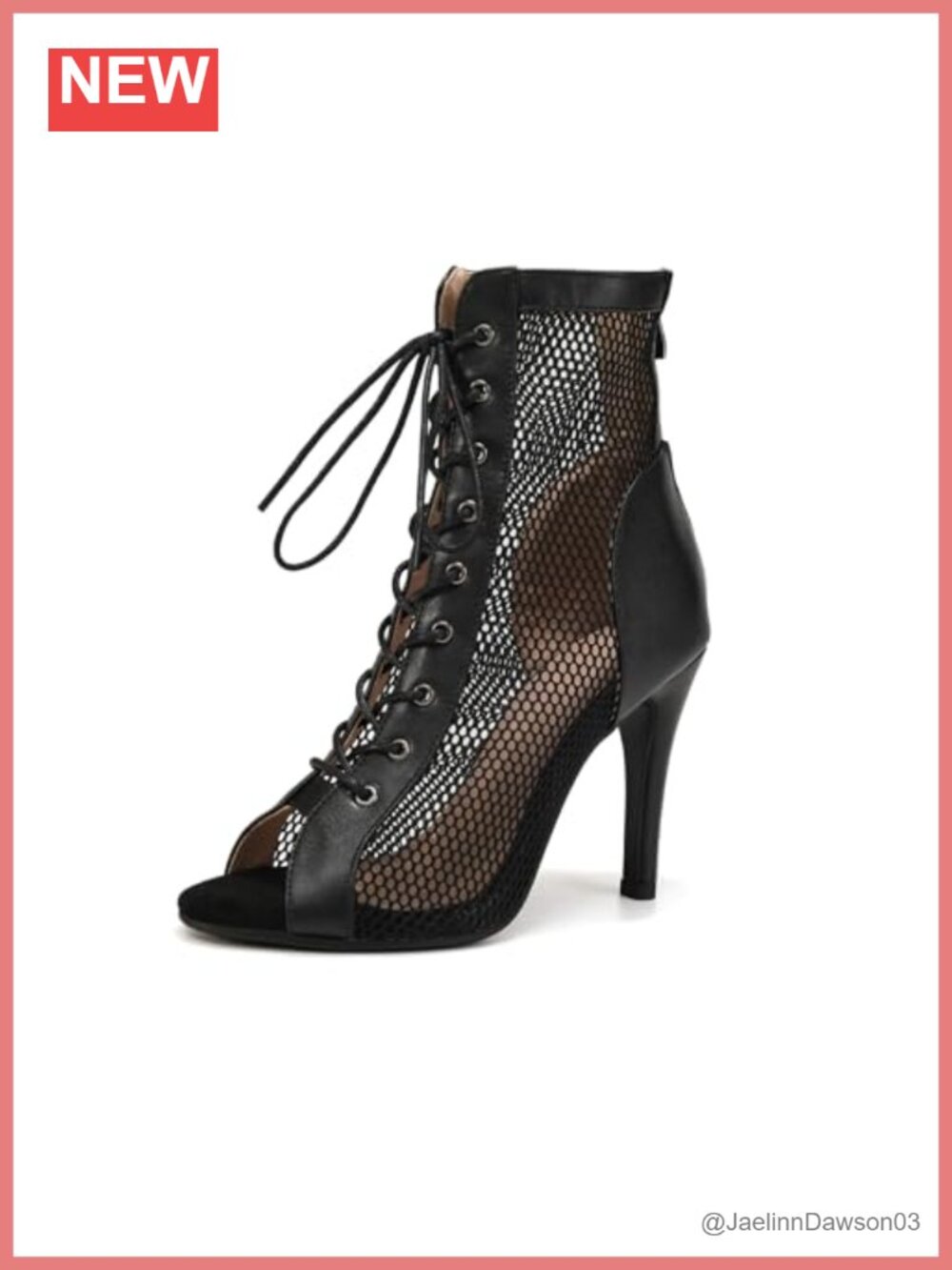 Women Mesh Dance Ankle Boots Lace Up Stiletto High Heels Peep Toe